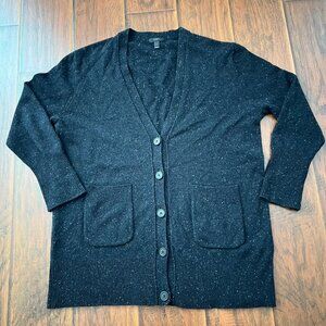 J.Crew Long Donegal 100%Wool Cardigan Black Speckled Pocket Front